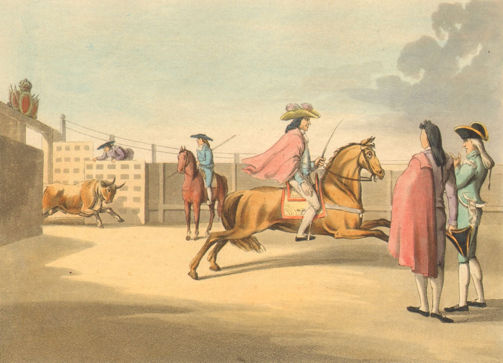 SPAIN BULL FIGHTING 1. First appearance of the bull. Horse (Orme)  1814 print